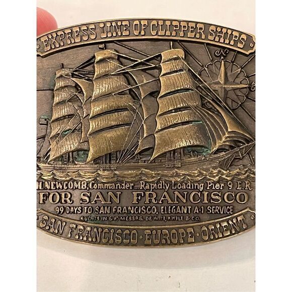 Vintage Express Line Of Clipper Ships San Francisco Brass Belt Buckle - Preowned - Picture 2 of 4